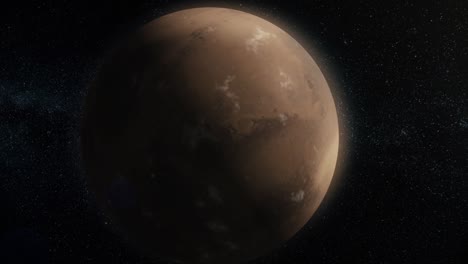 mars animation. planet mars in outer space, spinning around its axis with stars in the background