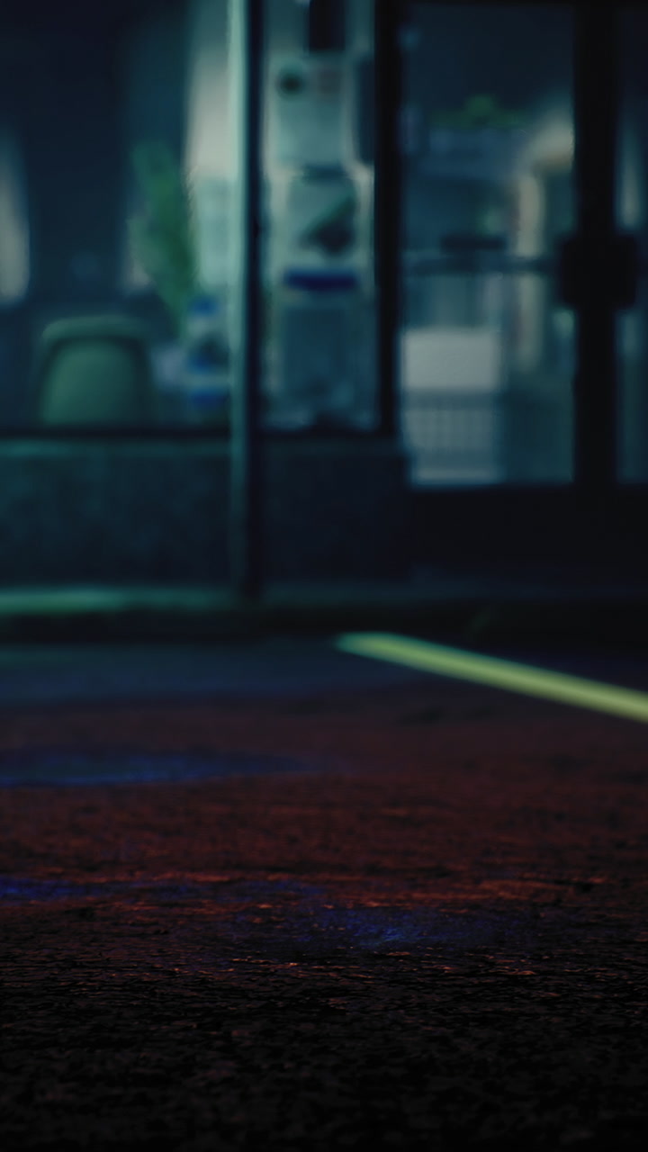 Mysterious urban nighttime setting with illuminated parking lot