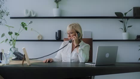 senior businesswoman on phone call in office