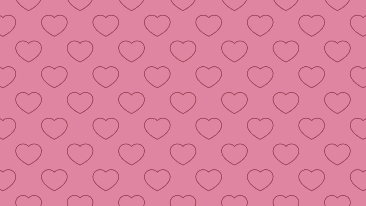 Pink background with maroon thin line heart shapes pattern. Seamless motion graphic loop animation holiday background