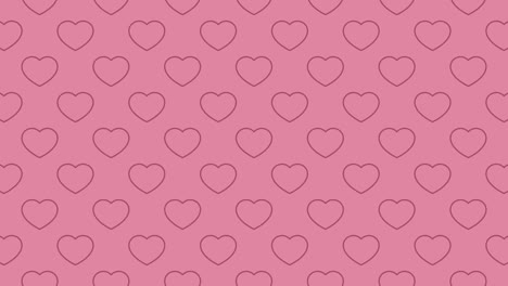fondo rosa con línea delgada marrón formas de corazón patrón. movimiento sin costuras circuito gráfico animación fondo de vacaciones