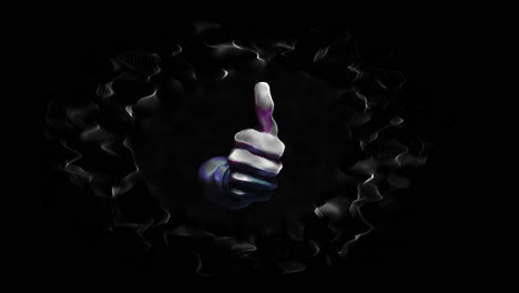 Hand-giving-thumbs-up-,animation-particles,-black-background