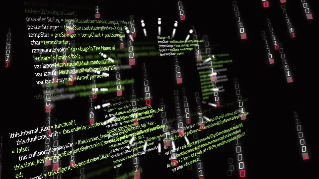 Grappes de code vert et flux de chiffres binaires créant une profondeur immersive dans une scène de matrice numérique