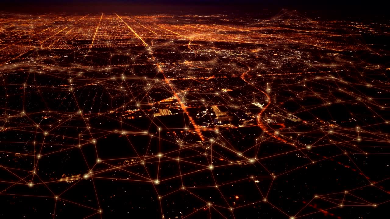 Aerial view of a futuristic Financial District.
