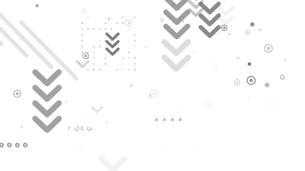 Gray arrows on white background. Movement of geometric shapes down. Looped animation. Falling elements.