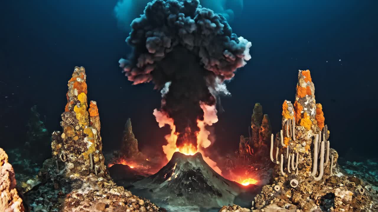 Underwater Volcanic Eruption with Hydrothermal Vents