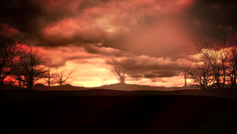 mystical animation halloween background with dark clouds and mountains abstract backdrop