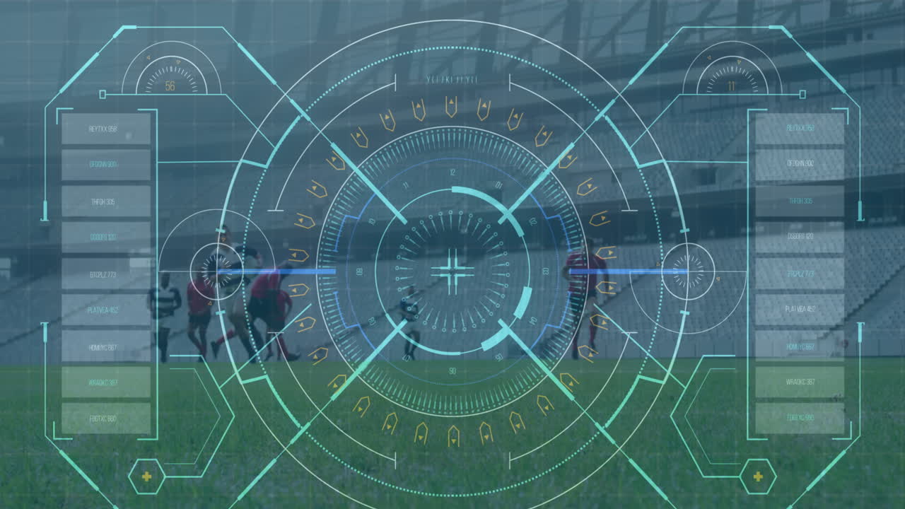축구 선수들을 스캔하는 스 ⁇ 으로 디지털 인터페이스의 애니메이션