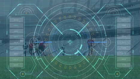 animación de la interfaz digital con escaneo de alcance sobre los jugadores de fútbol