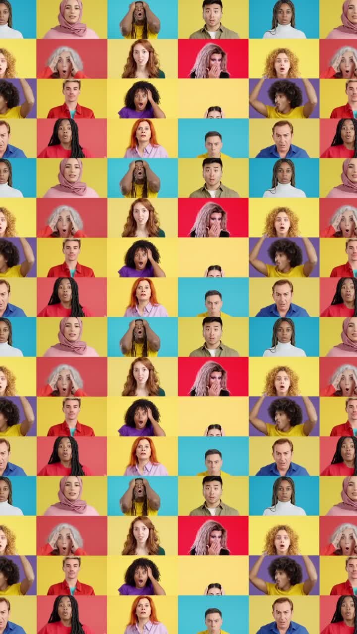 Collage di persone diverse che esprimono frustrazione e stress
