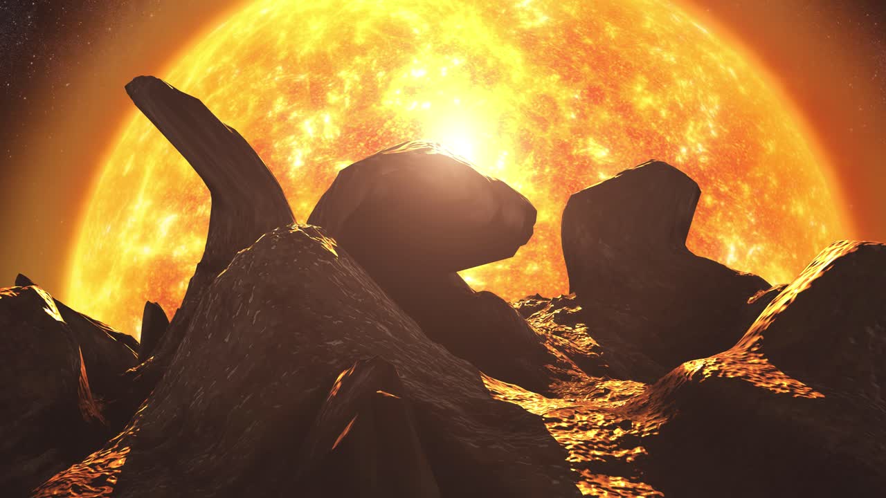 paisaje de un planeta alienígena con un sol brillante