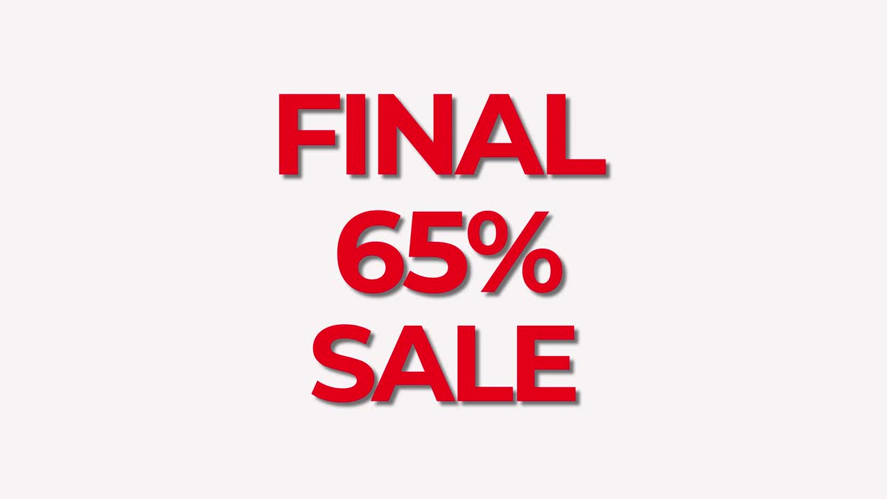 Final Sale text animation. Red text on white background. Variable discount percentage. 4k loop animation. Video intro for website, social networks, presentations.
