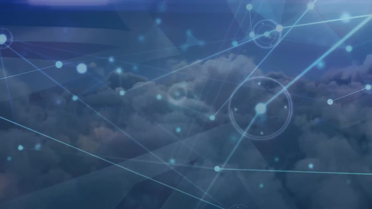 animación de la red de conexiones sobre nubes en el cielo