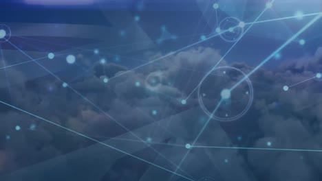 animation of network of connections over clouds in the sky