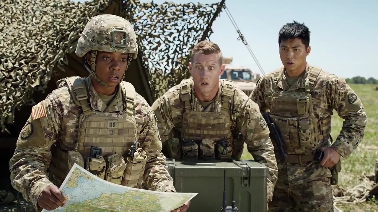 Militares Engajados em Planejamento Estratégico com Mapas e Equipamento de Comunicação em Cenário de Campo sob Tendas de Camuflagem Durante Exercícios de Treinamento