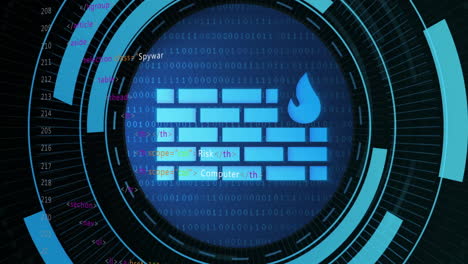 firewall and cybersecurity animation over binary code and digital interface