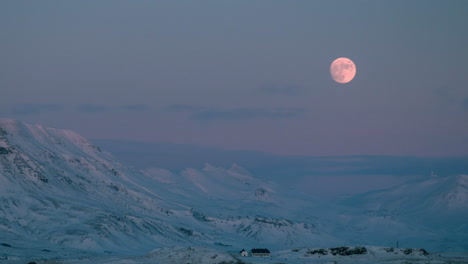 moonrise, snowy pink mountains, videy reykjavik, timelapse