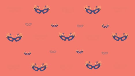 Animation-of-carnival-mask-repeated-on-red-backgroud