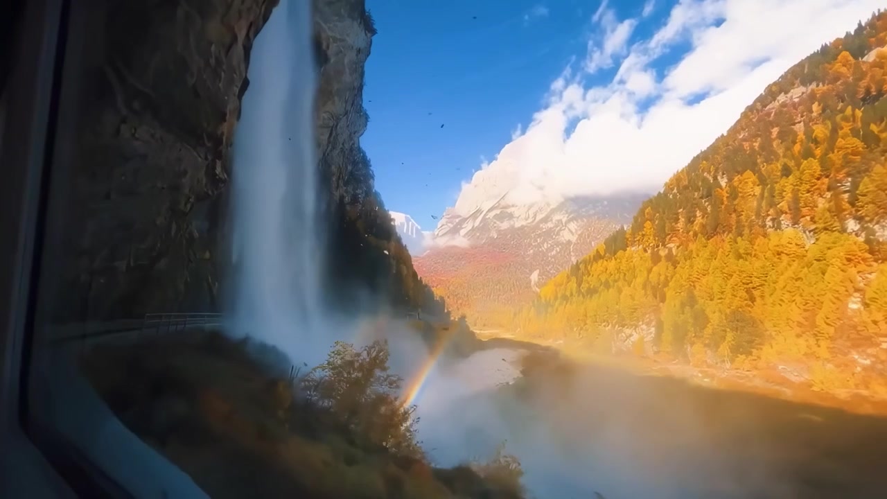 Viaje panorámico en tren por los Alpes suizos al atardecer