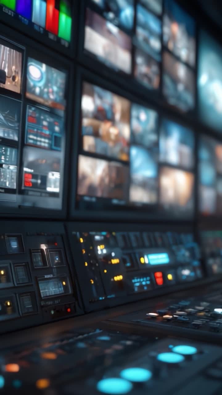 Udforskning af det højteknologiske kontrolrum: Et indblik i det sofistikerede udstyr og skærmene i et moderne tv-produktionsmiljø.