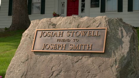 close up on the plaque original historic house of josiah stowell friend of joseph smith hired him for money or treasure digging in the early 1820s where he stayed when he got married