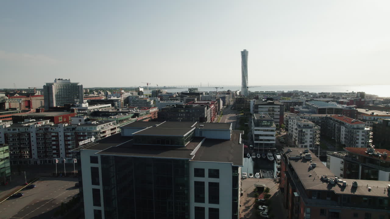 Aerial View of Malmö, Sweden Cityscape with Turning Torso