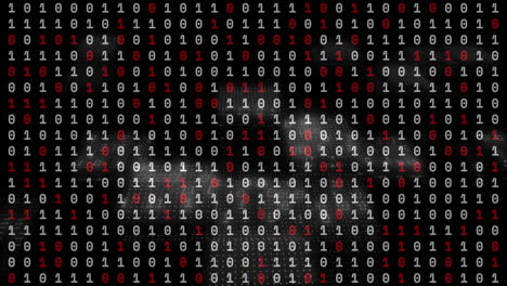 binary grid being animated with red and white digits and glowing panels in 3d render