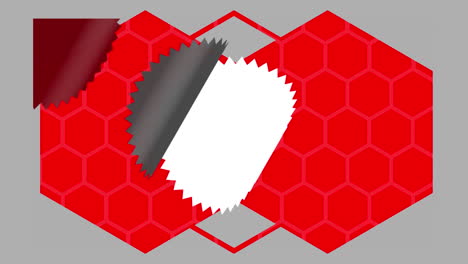 círculos de dientes de sierra y hexágonos rojos que se mueven sobre un fondo gris