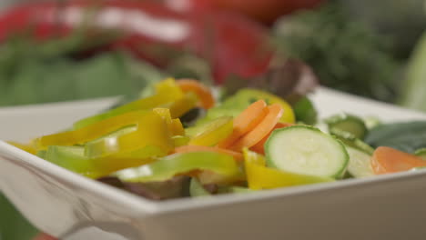 mixed vegetables, healthy vegetarian vegan meal, mediterranean diet food mix, raw sliced carrot zucchini pepper salad