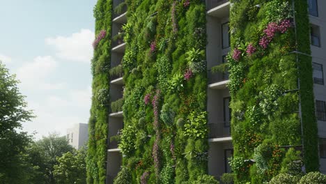 a captivating green vertical garden on an apartment building showcasing the integration of nature and architecture in urban living spaces