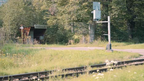 Rural-railway-of-Bacuch-in-Slovakia,-Europe-in-springtime,-static,-day