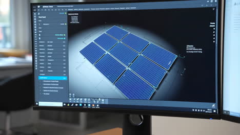 3d design of solar panels on a computer monitor