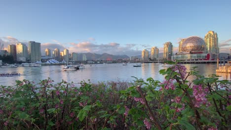 scenic sunset over science world centre astc science world society in vancouver, british columbia, canada