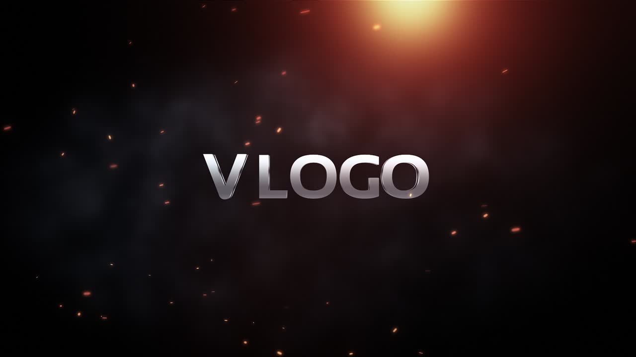 Rivelazione del testo VLOGO con luce brillante e particelle.