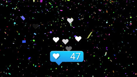 animación de icono de los medios y confeti sobre fondo negro