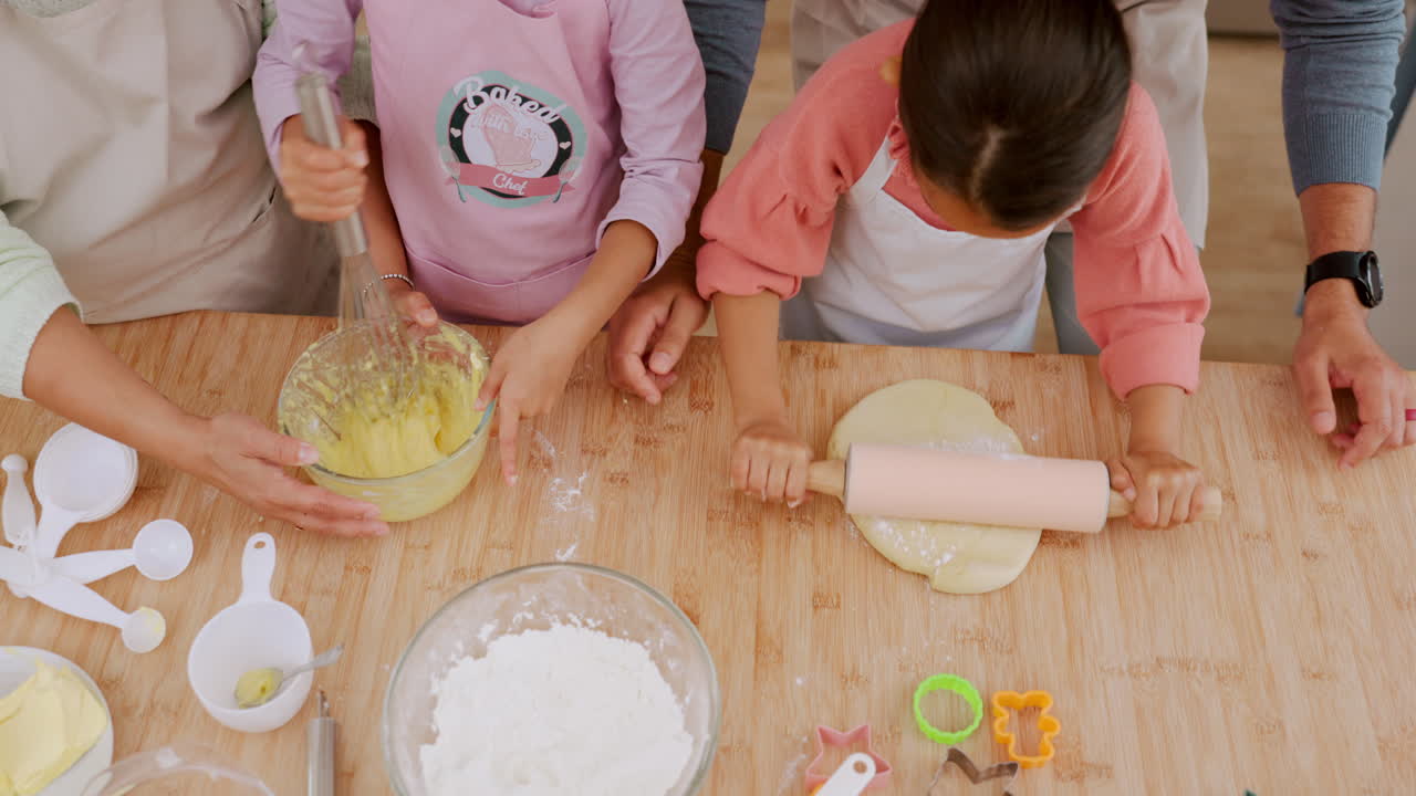Learning, family and children baking with parents