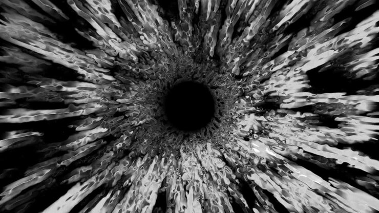 Through black hole. Abstract energy tunnel in space. Tunnel in outer space. Space-time domain in deep