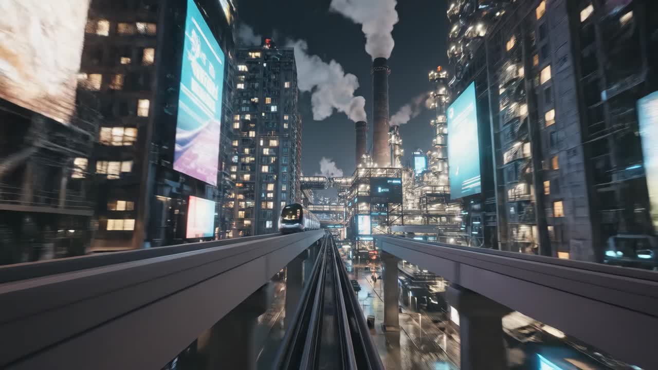 밤에 미래의 사이버 크 도시 풍경