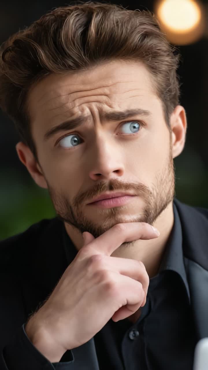 A Young Man in Thoughtful Contemplation: An Introspective Moment Captured with Depth and Emotion, Highlighting His Pensive Expression and Engaging Features