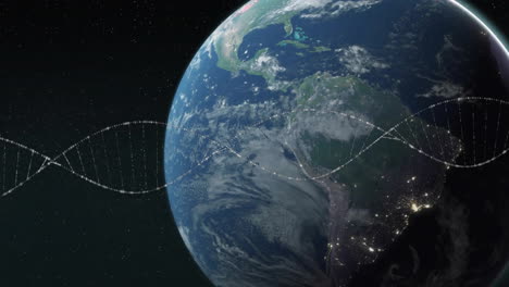 animating dna strand over rotating earth in space