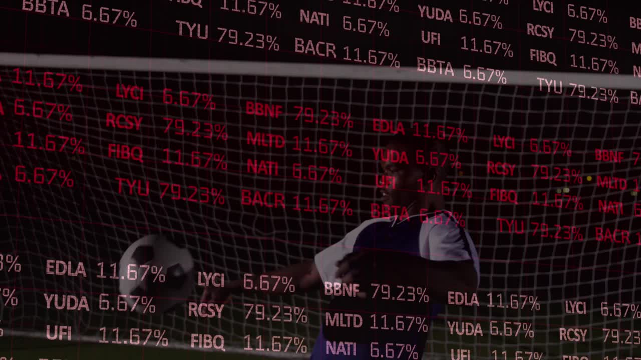 Animation of financial data processing over african american football player