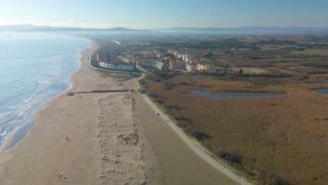 aerial images with drone of the beach of begur the gola del ter mouth of the river aiguamolls del baix emporda