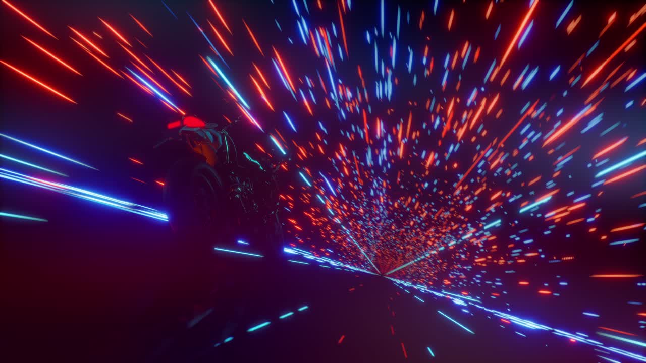 Motocicletta sfrecciante in un tunnel futuristico al neon