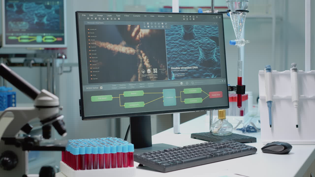 Laboratory setup with DNA analysis and research equipment