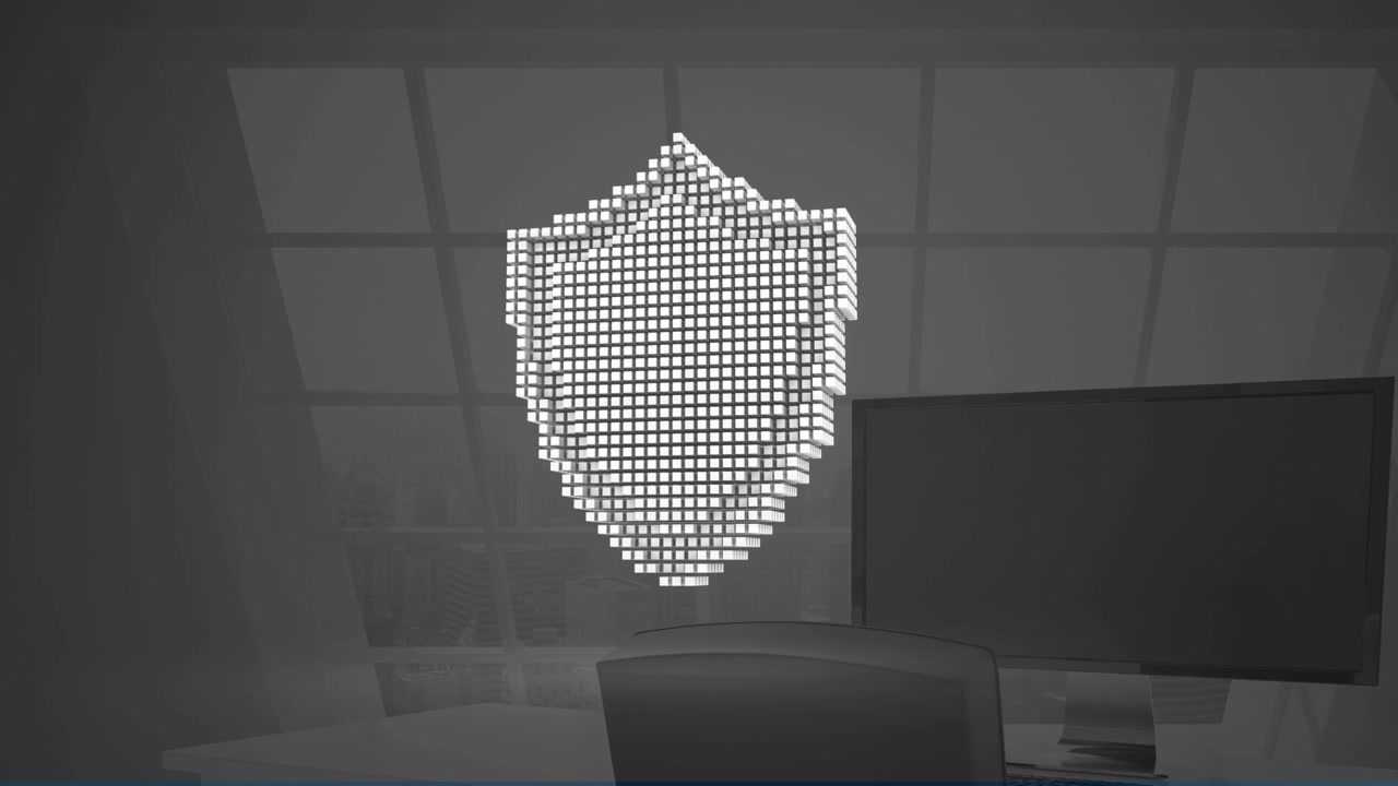 Animation of digital padlock and cloud over computers in office