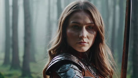 female warrior in forest armor