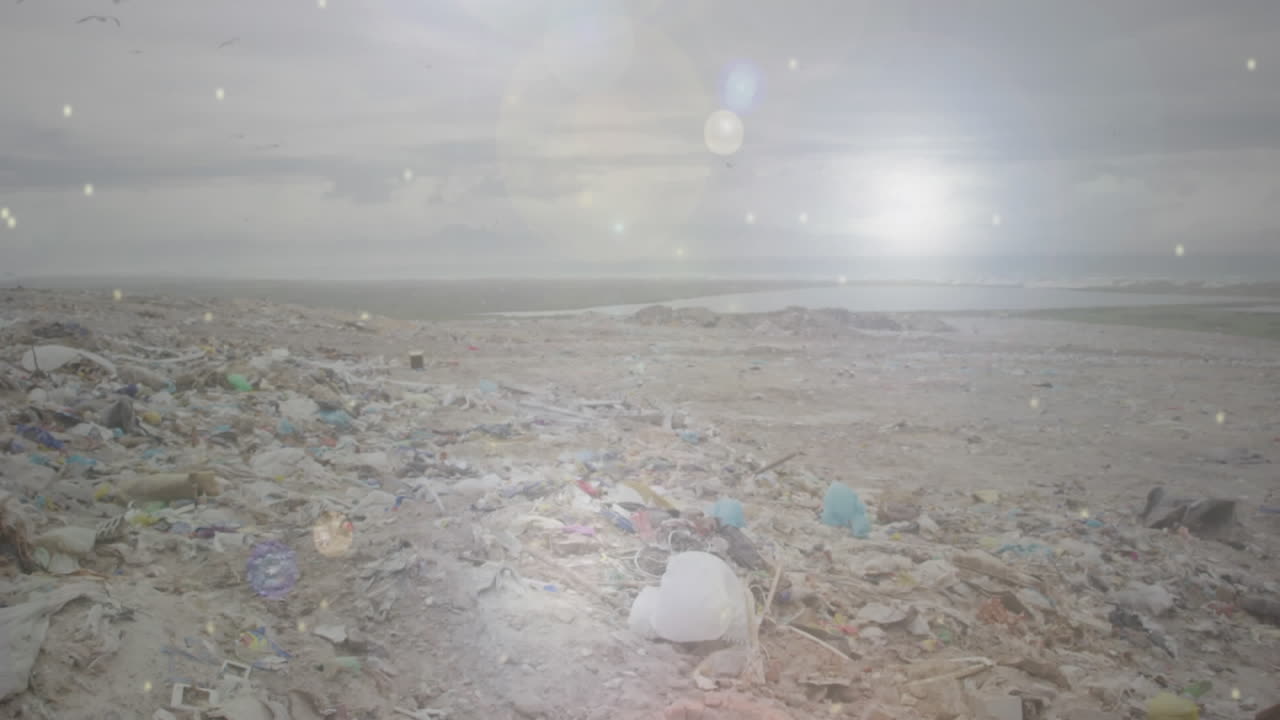 Animation of multiple glowing spots of light over waste disposal site