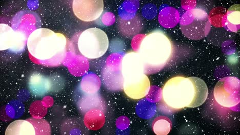 animación de la nieve cayendo sobre las luces de colores decoración de navidad