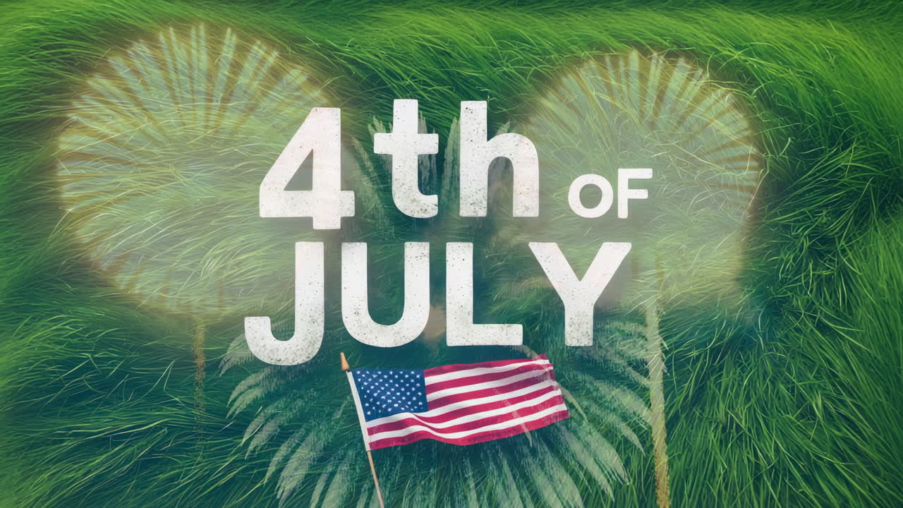 4th of July Celebration with American Flag and Fireworks