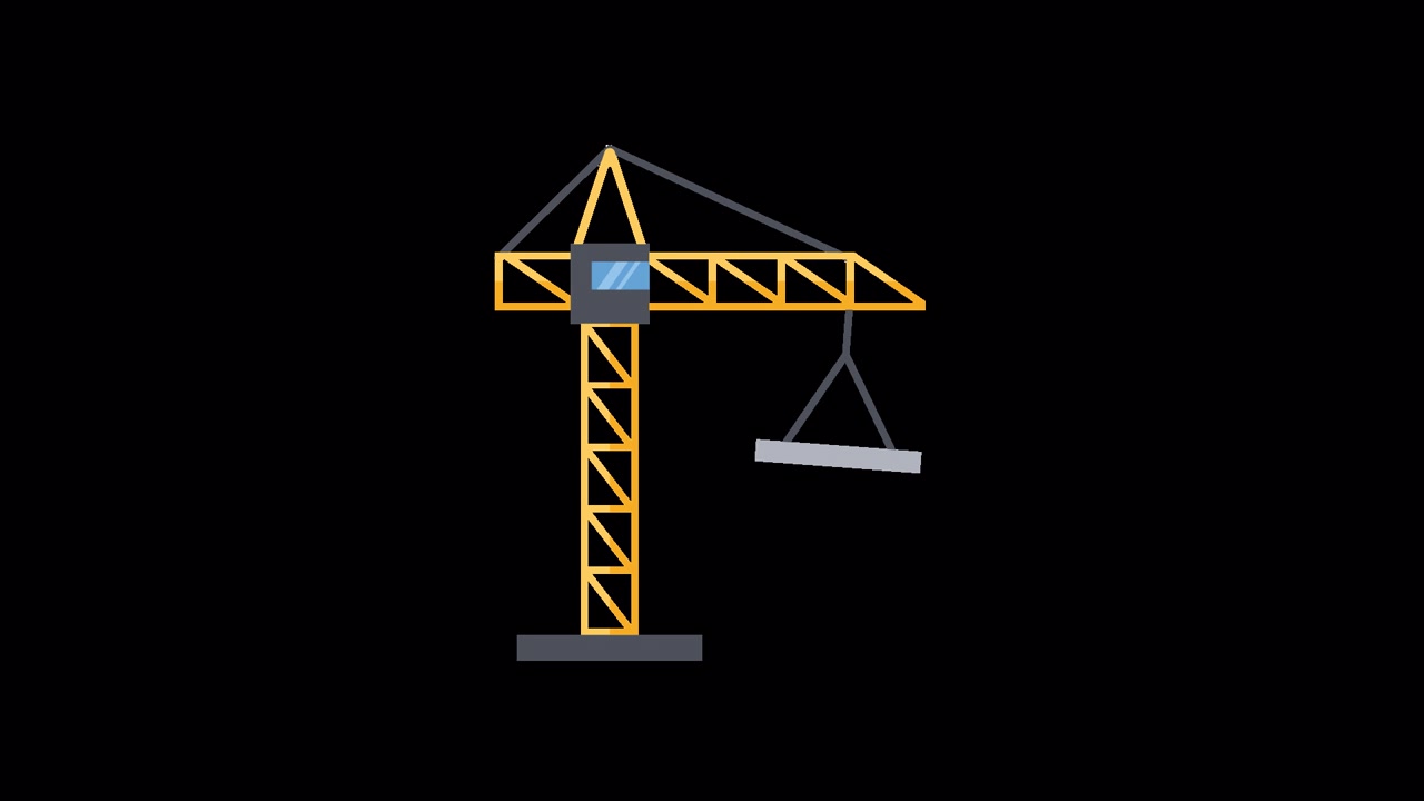 Animated Construction Crane Building and Operating with Alpha Channel